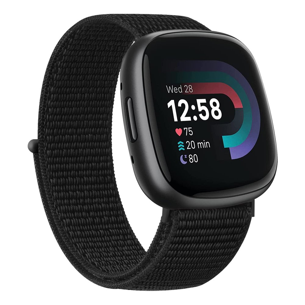 Amzpas Nylon Band for Fitbit Versa 4 / Versa 3 Bands & Fitbit Sense 2 / Sense Bands for Women Men, Soft Breathable Replacement Strap Compatible with Fitbit Sense 2 / Versa 4 Smartwatch (For Versa 4/Versa3 & Sense 2/Sense, Black)