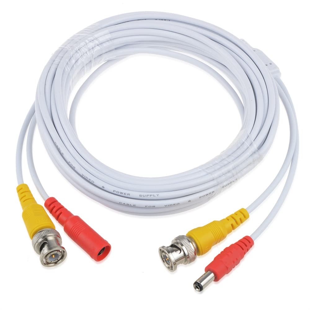 J-ZMQER 50ft White Video Power BNC Cable Cord Lead Wires Compatible with Zosi CCTV DVR Security Cameras