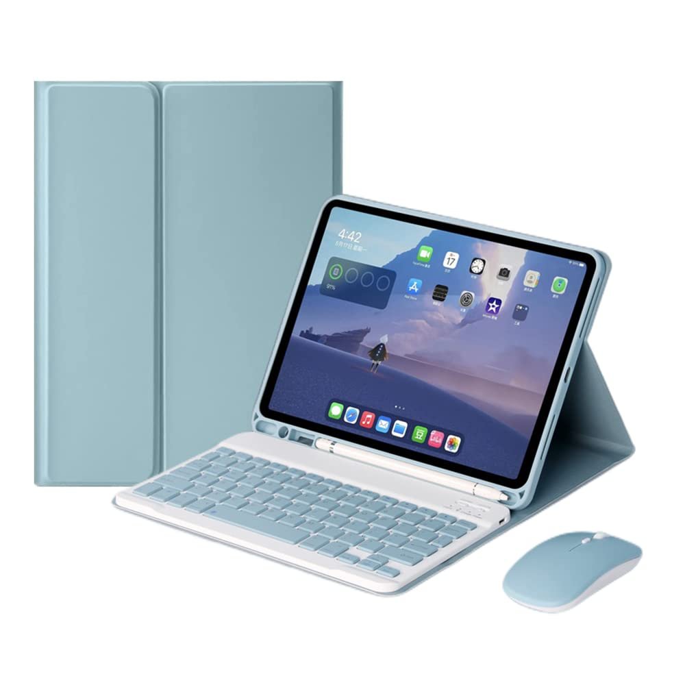 AnMengXinLing Keyboard Case for iPad 11th(A16)/iPad 10th Generation 2022 with Mouse Detachable Wireless Bluetooth Keyboard Pencil Holder Slim Leather Cover for iPad11/iPad10, (Blue)