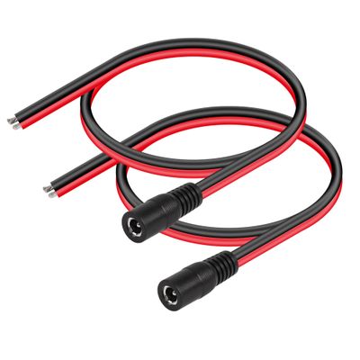 CERRXIAN DC5521 Power Pigtails Cable, 0.3m 1ft 14AWG 5.5mm x 2.1 mm DC Female Bare Wire Open End Power Wire,DC Supply Repair Cable for CCTV Security Camera LED Strip Light Etc(2-Pack) (0.3m Black-F)