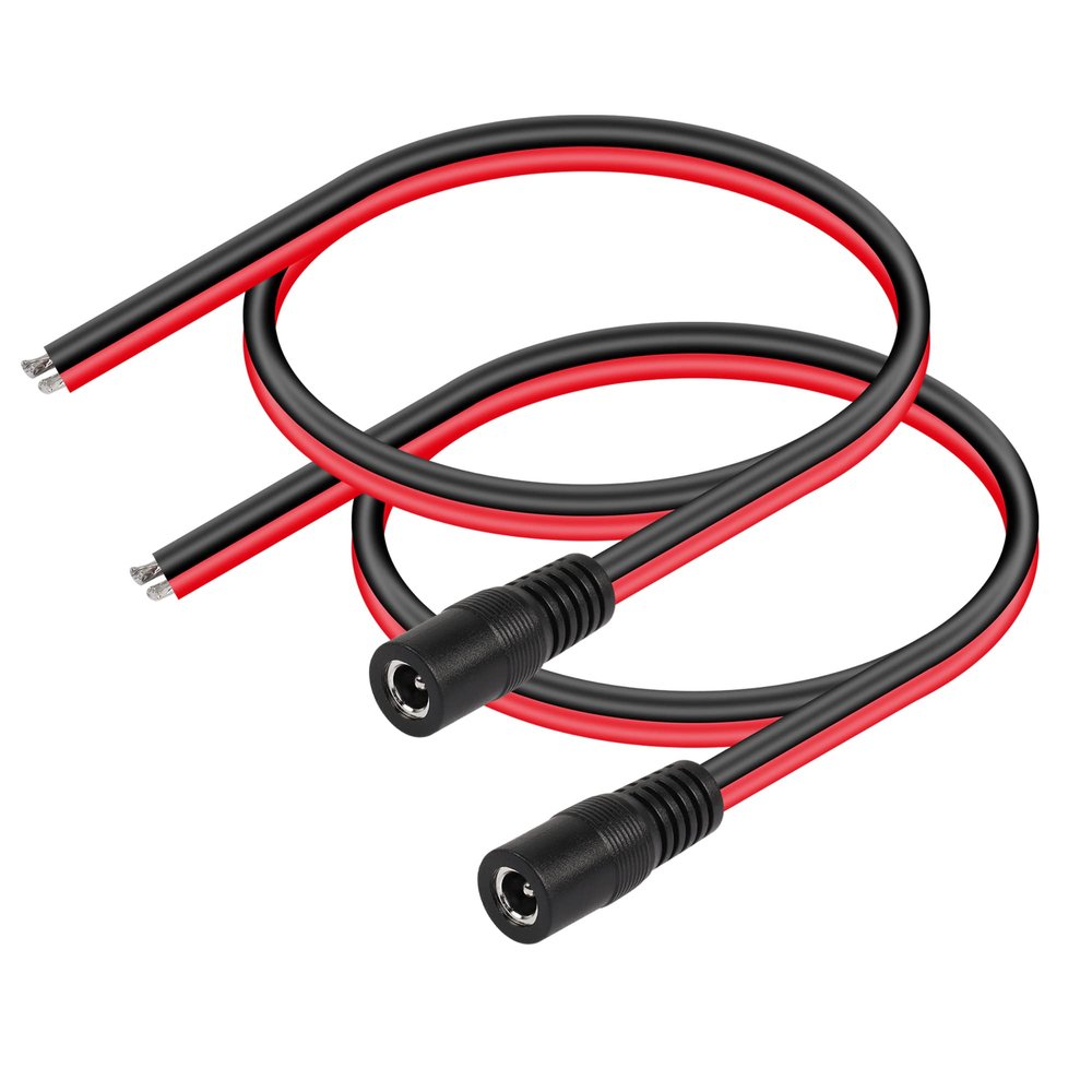 CERRXIAN DC5521 Power Pigtails Cable, 0.3m 1ft 14AWG 5.5mm x 2.1 mm DC Female Bare Wire Open End Power Wire,DC Supply Repair Cable for CCTV Security Camera LED Strip Light Etc(2-Pack) (0.3m Black-F)