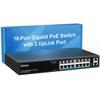 16 Port Gigabit PoE Switch with 2 Uplink Gigabit Ports, VIMIN 18 Port Unmanaged Ethernet PoE Switch with 250W Power, Support IEEE802.3af/at, VLAN, Metal Housing, 19 inch Rack-Mount, Plug & Play view 1