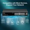16 Port Gigabit PoE Switch with 2 Uplink Gigabit Ports, VIMIN 18 Port Unmanaged Ethernet PoE Switch with 250W Power, Support IEEE802.3af/at, VLAN, Metal Housing, 19 inch Rack-Mount, Plug & Play view 3