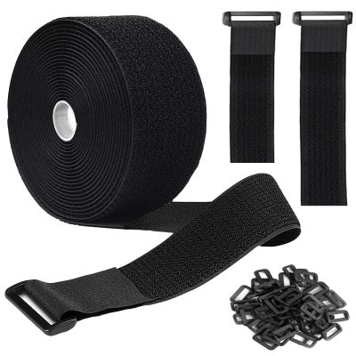 16Ft 2 inch Wide Cable Ties, Jumpso Heavy Duty Hook and Loop Straps with 15 Buckles, Adjustable Straps for Wire, Cord Wraps, Cable Management Storage Straps, Black