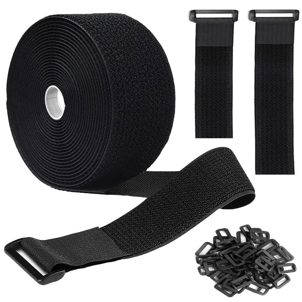 16Ft 2 inch Wide Cable Ties, Jumpso Heavy Duty Hook and Loop Straps with 15 Buckles, Adjustable Straps for Wire, Cord Wraps, Cable Management Storage Straps, Black
