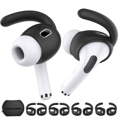 AhaStyle 4 Pairs AirPods Pro 2 Ear HooksAdded Storage Pouch Anti-Slip Ear Covers Silicone Accessories Compatible with Apple AirPods Pro 2nd Generation (2 Large+2 Small, Black)