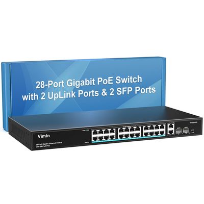 VIMIN 24 Port Gigabit PoE Switch with 2 Uplink Gigabit & 2 SFP Ports, 24-Port Ethernet PoE Switch Unmanaged w/ 320W High Power, Support IEEE802.3af/at, VLAN, Rack-Mount, Sturdy Metal Housing