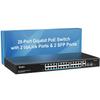 VIMIN 24 Port Gigabit PoE Switch with 2 Uplink Gigabit & 2 SFP Ports, 24-Port Ethernet PoE Switch Unmanaged w/ 320W High Power, Support IEEE802.3af/at, VLAN, Rack-Mount, Sturdy Metal Housing view 1