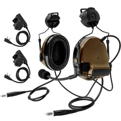 HEARFALCOM Double Comta iii Tactical Headset ARC Helmet Rail Mount Civilian Version and PTT Adapter U94 PTT Compatible Kenwood Plug Walkie-TalkieCB