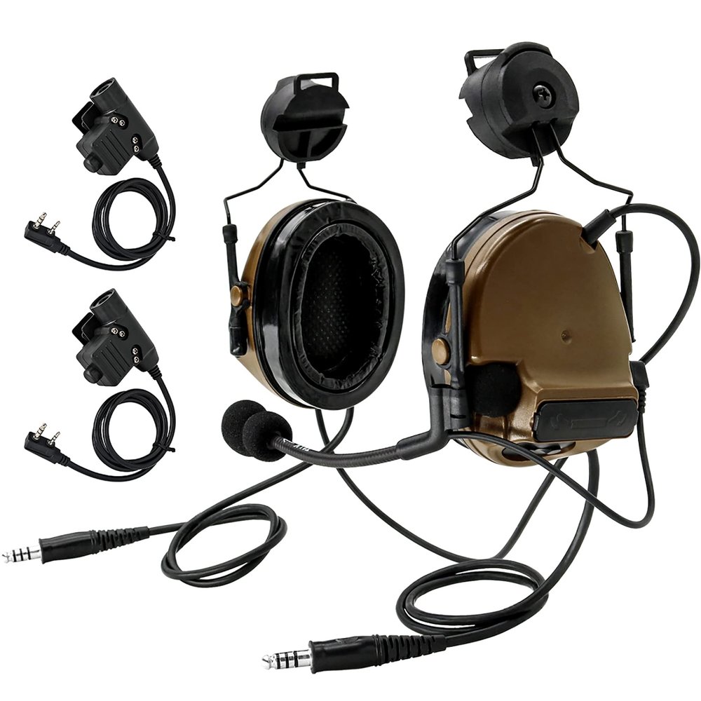 HEARFALCOM Double Comta iii Tactical Headset ARC Helmet Rail Mount Civilian Version and PTT Adapter U94 PTT Compatible Kenwood Plug Walkie-TalkieCB