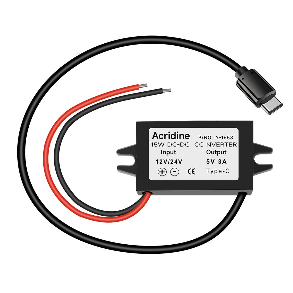 1-Pack DC 12V/24V to 5V USB C Buck Converter 3A 15W Type-C Output Charging Module Waterproof Buck Power Adapter Compatible with Raspberry Pi 4, Mobile Phone