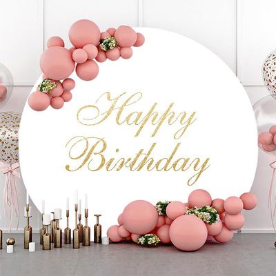 AOFOTO 7.5x7.5ft White Round Backdrop Cover Glitter Golden Happy Birthday Arch Solid Color Circle Photography Background for Newborn Baby Shower Kids Party Decor Photo Shoot Studio Props