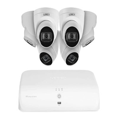 Lorex 4K (8 Camera Capable) 2TB Wired NVR System with 6 White IP Audio Dome Cameras