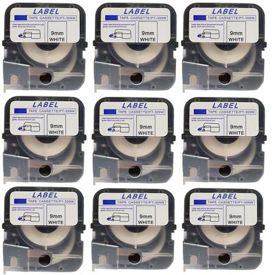 Cassette Label Tapes LM-TP309W White 9MM Ink Ribbon Cartridge for MAX Cable ID Printer Machine LM-380E,LM-390A (9PCS)