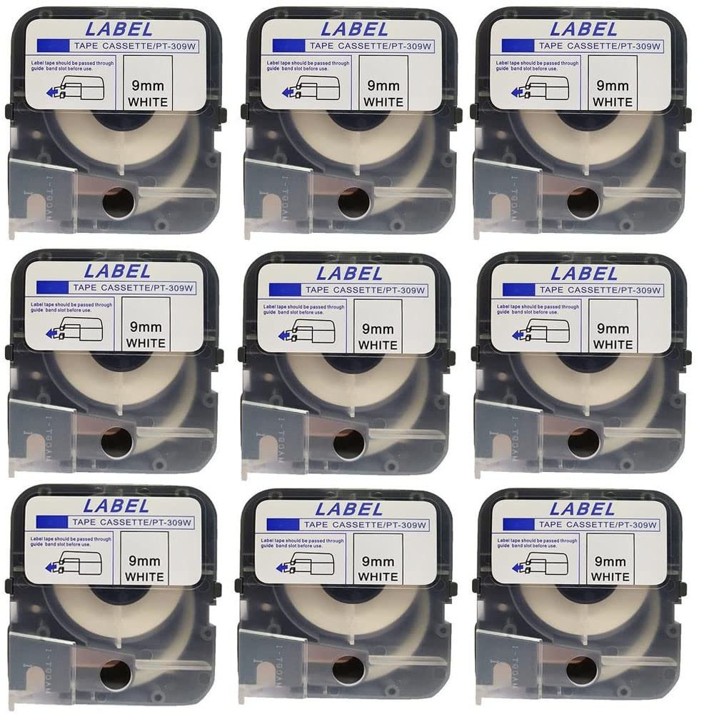 Cassette Label Tapes LM-TP309W White 9MM Ink Ribbon Cartridge for MAX Cable ID Printer Machine LM-380E,LM-390A (9PCS)