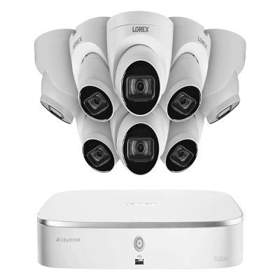 Lorex Fusion 4K 16-Channel (8 Wired + 8 Wi-Fi) 2TB NVR System with 8 Dome Cameras featuring Listen-in Audio