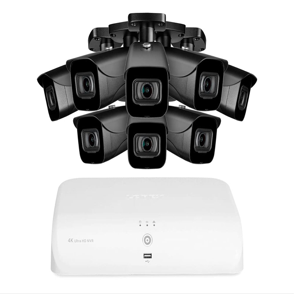 Lorex 4K (8 Camera Capable) 2TB Wired NVR System with 8 Black Bullet Cameras