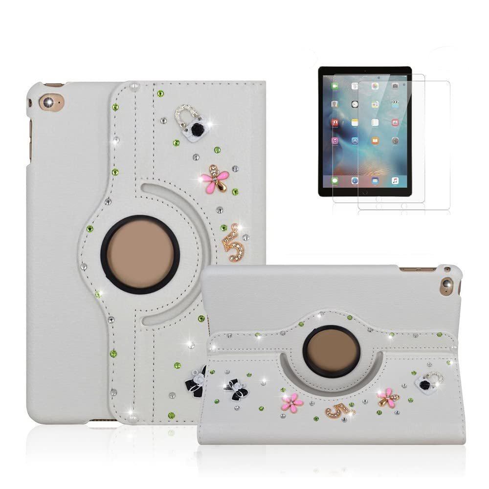 STENES Bling Case Compatible with Samsung Galaxy Tab A7 10.4 (2022) - Stylish - 3D Handmade Crystal Bowknot Flowers 360 Degree Rotating Stand Case with Smart Cover Auto Sleep/Wake- Pink