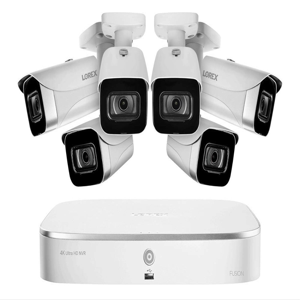 Lorex 4K 16-Camera Capable (8 Wired + 8 Fusion Wi-Fi) 2TB NVR System with 6 Weatherproof Bullet Cameras (White)