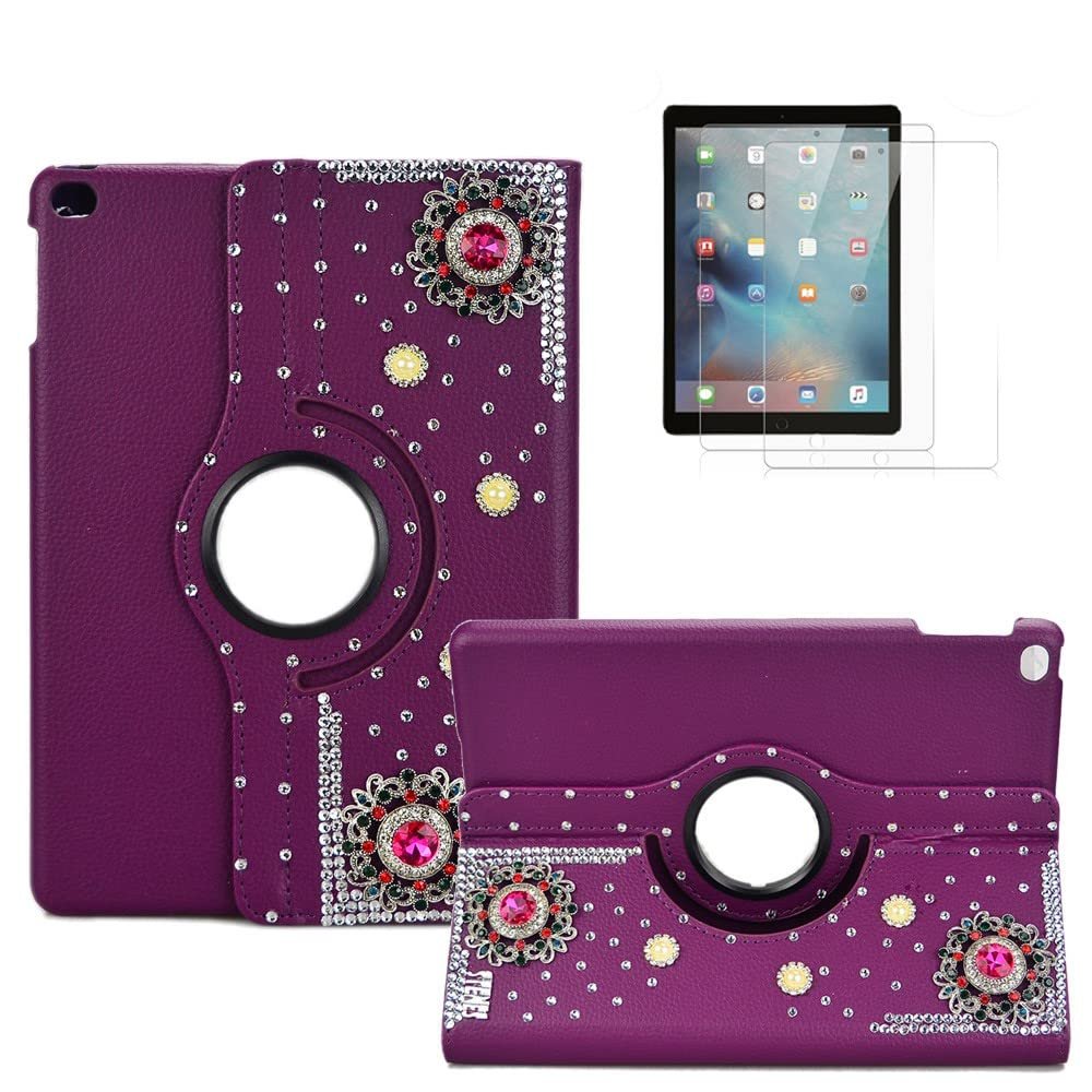 STENES Bling Case Compatible with Samsung Galaxy Tab A8 10.5 (2021) - Stylish - 3D Handmade Crystal Diamond Flower 360 Degree Rotating Stand Case with Smart Cover Auto Sleep/Wake Feature - Purple