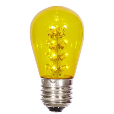 Vickerman S14 LED Yellow Transparent Plastic Bulb E26 Medium Nickel Base, 5 per Pack.