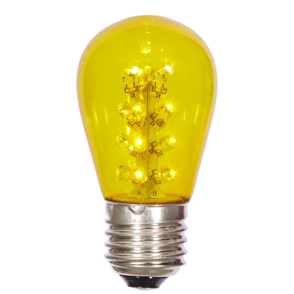 Vickerman S14 LED Yellow Transparent Plastic Bulb E26 Medium Nickel Base, 5 per Pack.