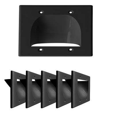 BestMounts - 6 Pack In Wall Cable Management TV Cord Hider for Wall Mounted TV - Recessed Wall Plates Cable Pass Through - Dual Gang Behind Wall Cable Management up to 8-10 Low Voltage Cords (Black)