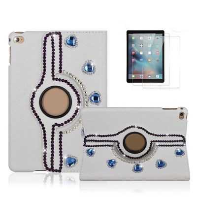 STENES Bling Case Compatible with Samsung Galaxy Tab S8 2022 11 inch - Stylish - 3D Handmade Crystal Rhinestone Heart 360 Degree Rotating Stand Case with Smart Cover Auto Sleep/Wake - Blue