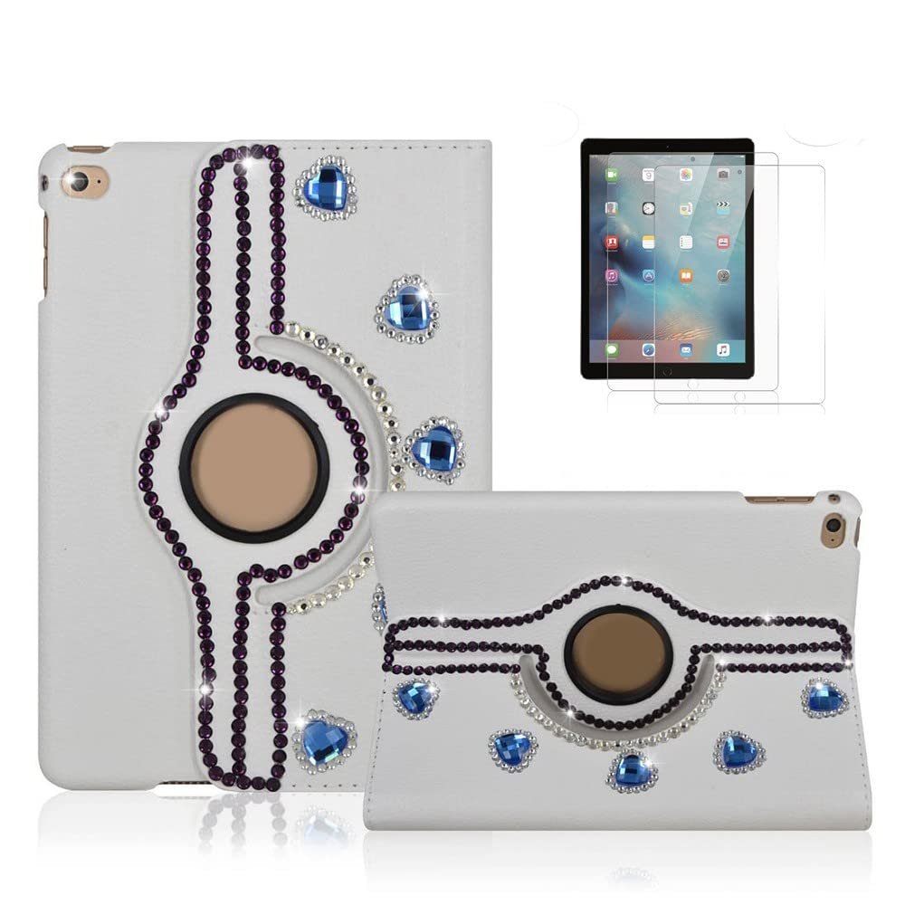 STENES Bling Case Compatible with Samsung Galaxy Tab S8 2022 11 inch - Stylish - 3D Handmade Crystal Rhinestone Heart 360 Degree Rotating Stand Case with Smart Cover Auto Sleep/Wake - Blue