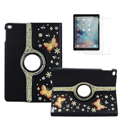 STENES Bling Case Compatible with Samsung Galaxy Tab A7 10.4 (2022) - Stylish - 3D Handmade Crystal Butterfly 360 Degree Rotating Stand Case with Smart Cover Auto Sleep/Wake- Black