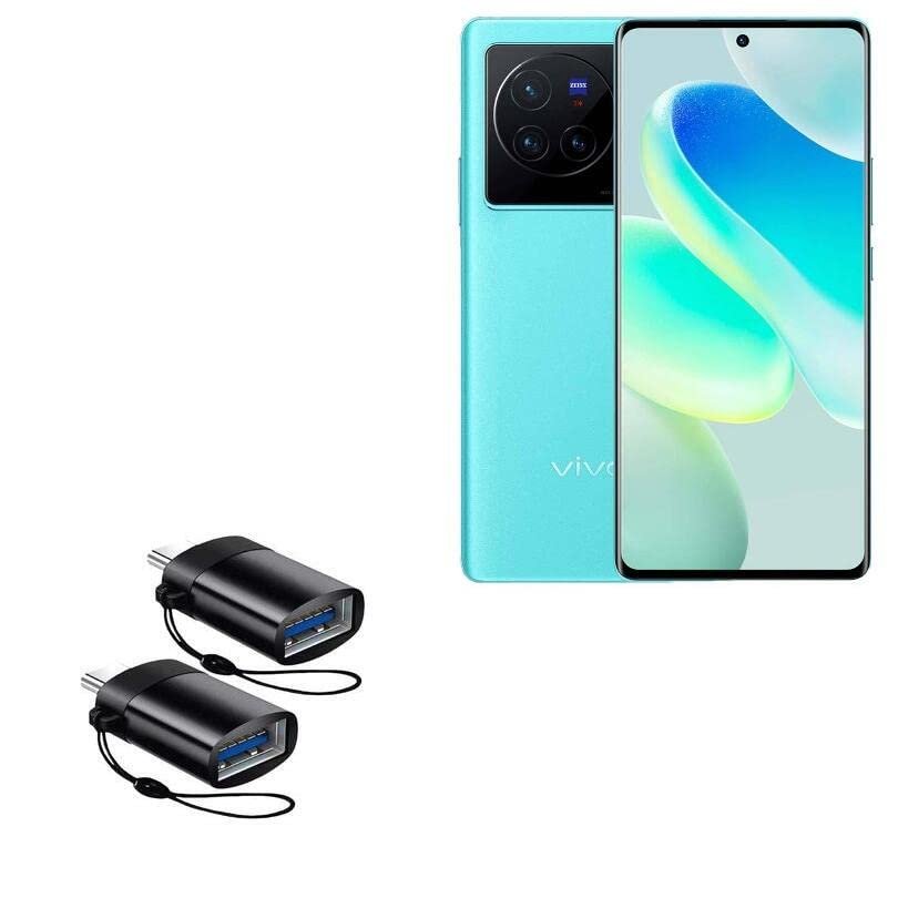 BoxWave Cable Compatible with vivo X80 - USB-C to A PortChanger (2-Pack), USB Type-C OTG USB Portable Keychain - Slate Black