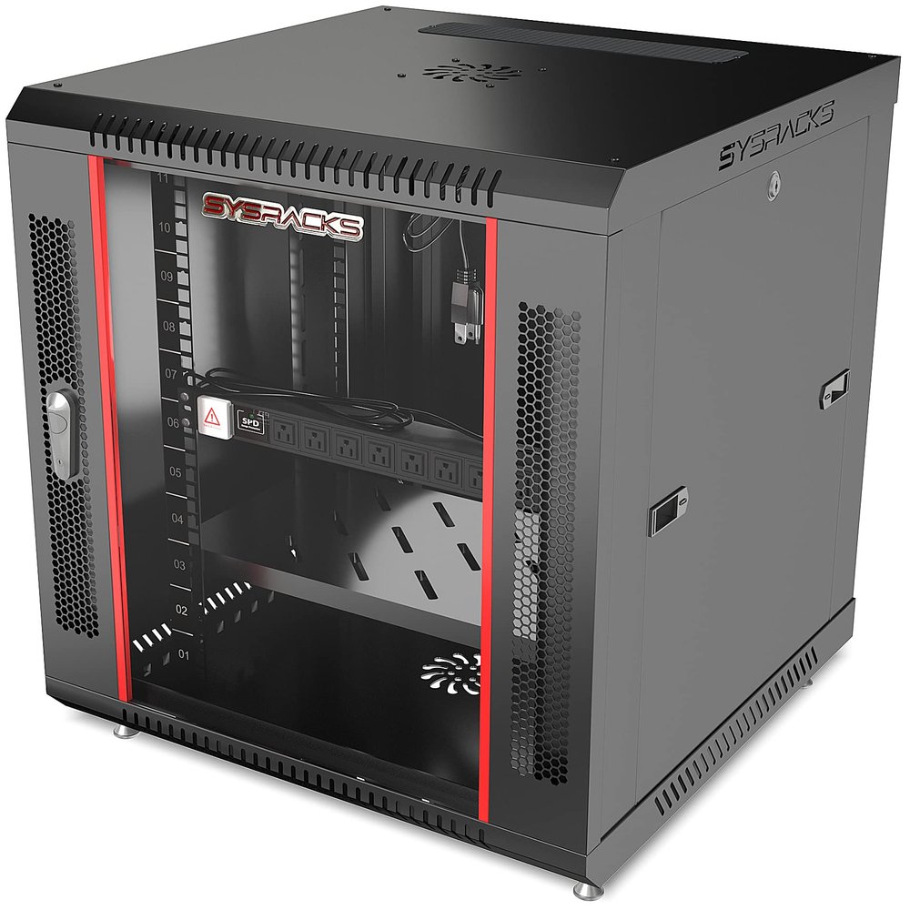12U Wall Mount Server Rack Cabinet, 19 Locking Network Rack, 18 Deep, Glass Door, with Fan, PDU and Shelf