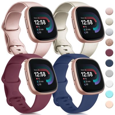 4 PACK Bands Compatible with Fitbit Sense 2/Sense/Fitbit Versa 4/Versa 3,Soft Silicone Straps for Fitbit Sense 2/Sense/Versa 4/3 Smart Watch (Small,Rose Gold/Champagne Gold/Wine Red/Navy Blue)