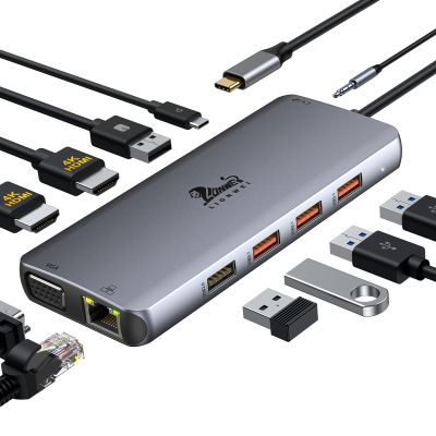 13 in 1 Triple Display Docking Station, 11-in-1 Dual Monitor Docking Station for Dell/HP/Lenovo ThinkPad/MacBook
