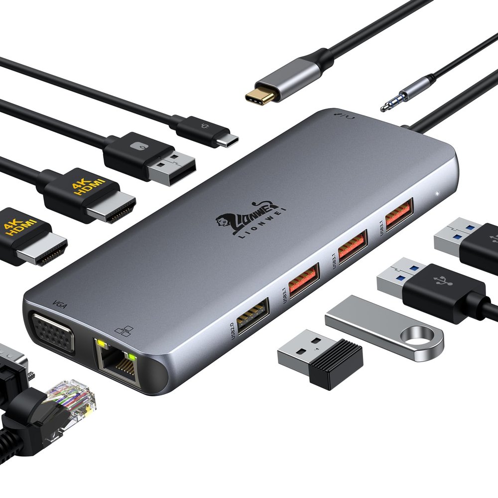 13 in 1 Triple Display Docking Station, 11-in-1 Dual Monitor Docking Station for Dell/HP/Lenovo ThinkPad/MacBook