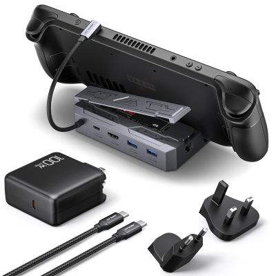 JSAUX Steam Deck Dock with 100W Charger, 6-in-1 M.2 Docking Station for Steam Deck/ROG Ally, 4K@60Hz HDMI, Gigabit Ethernet, PD 100W, 10Gbps USB A&C 3.2, M.2 Slot (Up to 2TB)-HB0604 (SSD Not Included)