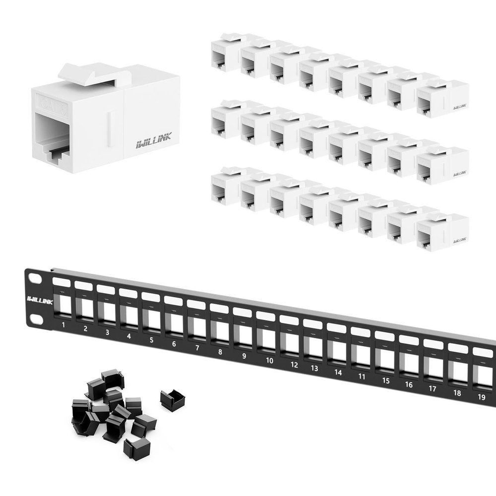 24-Port Keystone Patch Panel and 25-Pack RJ45 Cat6 Keystone Coupler