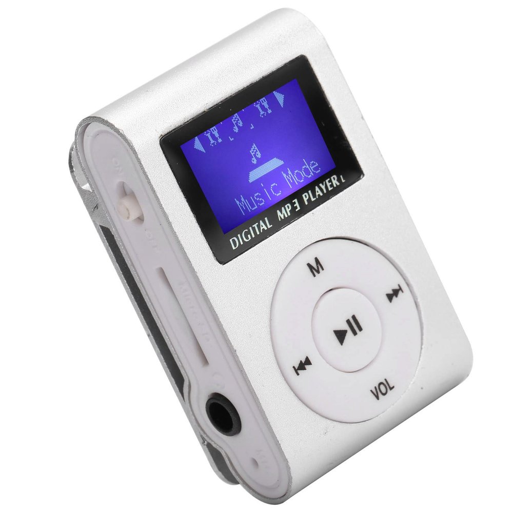 Mini MP3 Player, Sports Back Clip Music Player Supports Memory Card, Portable Mini LCD Screen MP3 Music Player for Outdoor Activities, Sports (Silver)