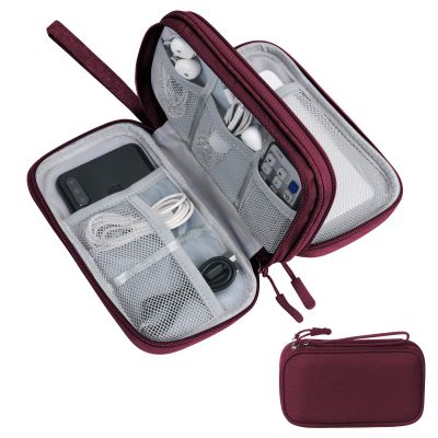 Skycase Electronic Organizer Travel Case - Waterproof Travel Cord Pouches for Organization, Cable Organizer, All-in-One Double Layers Storage Bag for Accessories, Charger, Cable, Wine Red