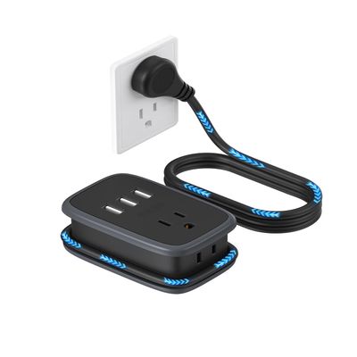 NTONPOWER Travel Power Strip with USB Ports, Portable Small Power Strip with 3FT Wrapped Flat Plug Extension Cord, 2 Outlets 3 USB Ports, Non Surge Protector for Cruise Ship Hotel Black