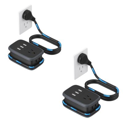 2 Pack Travel Power Strip, NTONPOWER Portable Flat Plug Power Strip with 2 Outlets 3 USB Ports, Wrapped Extension Cord 3 ft, Cruise Approved, Compact Size for Home Office Hotel, Travel Essentials