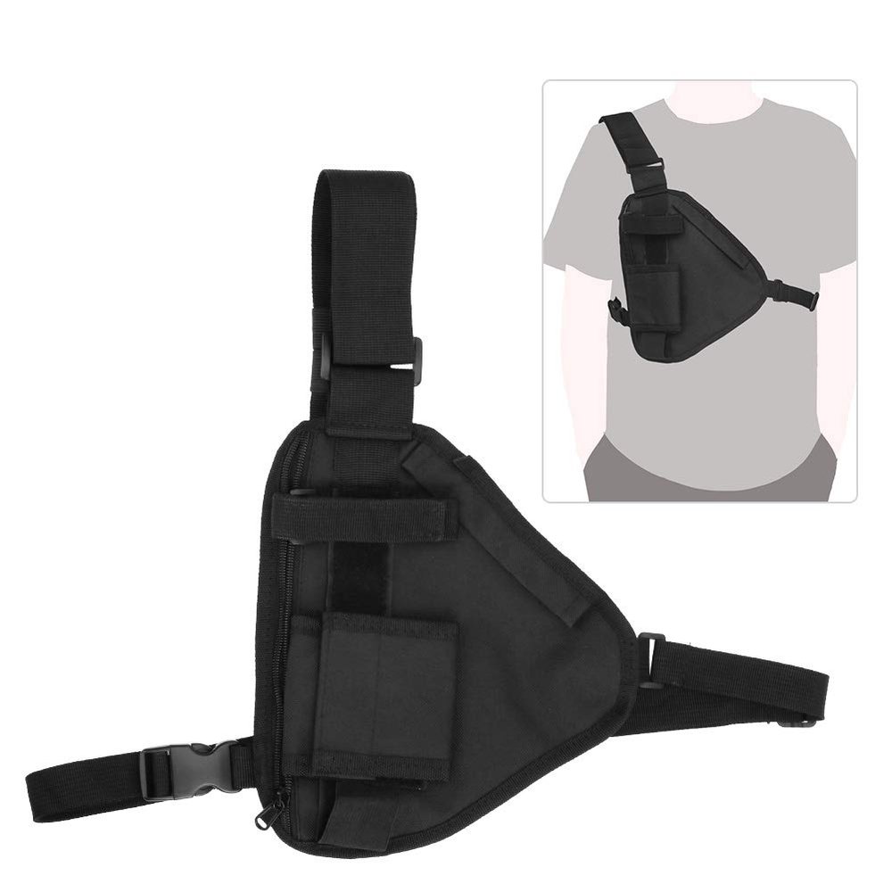 Radio Holster Chest Harness, Walkie Talkie Vest with Multi Layers Pouch, 10.2x6.69in Single Radio Pouch Bag with Adjustable Shoulder Strap - Black