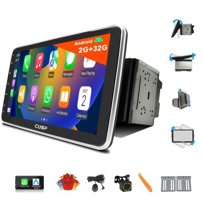 10.1 Inch Android Car Stereo Radio GPS Double DIN Universal Manual Rotation 360 Multimedia Player, 1280x720 Pixel QLED Screen with Car Play and Android Auto,Radio Bluetooth in-Dash Kit Head Unit Audio