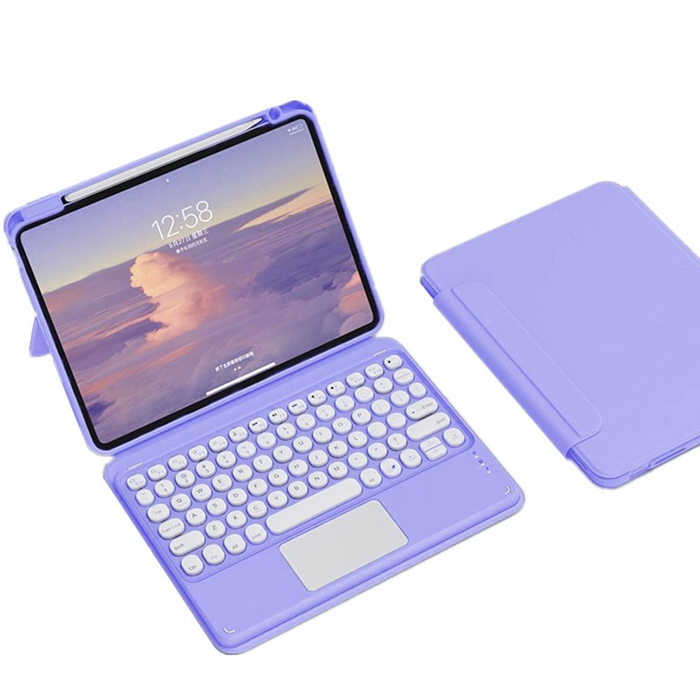 GOOVEN iPad 10th Generation 2022 10.9 '' Keyboard case Touchpad Magnetic Detachable BT Keyboard iPad 10 Touch Keyboard Transparent Back Cover Horizontal/Vertical Kickstand (iPad 102022, Purple)