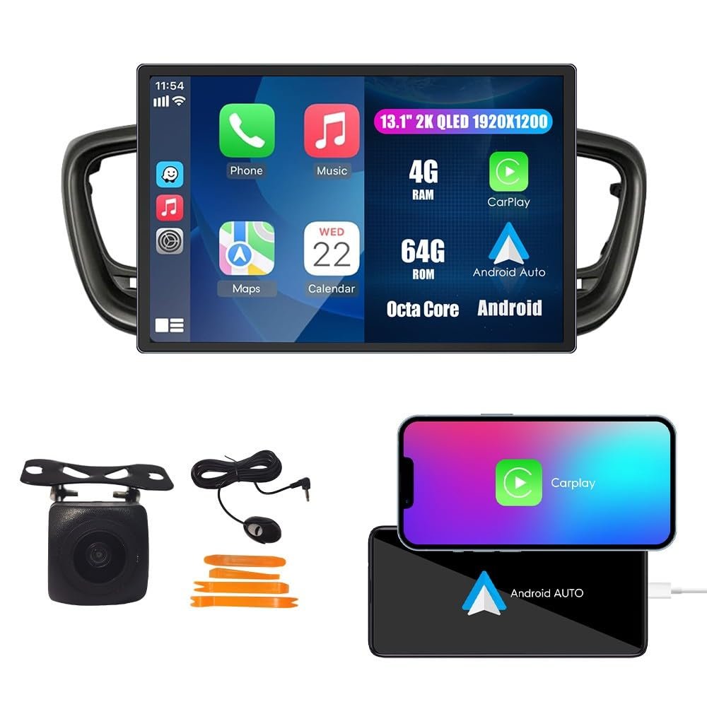 Kunfine Car CarPlay Android Auto Navigation Stereo GPS Radio Reverse Camera Display 13.1" QLED Touchscreen Headunit Tablet Pad Media Player for Kia Sorento 2016-2020, if Applicable Octa Core 4G+64G