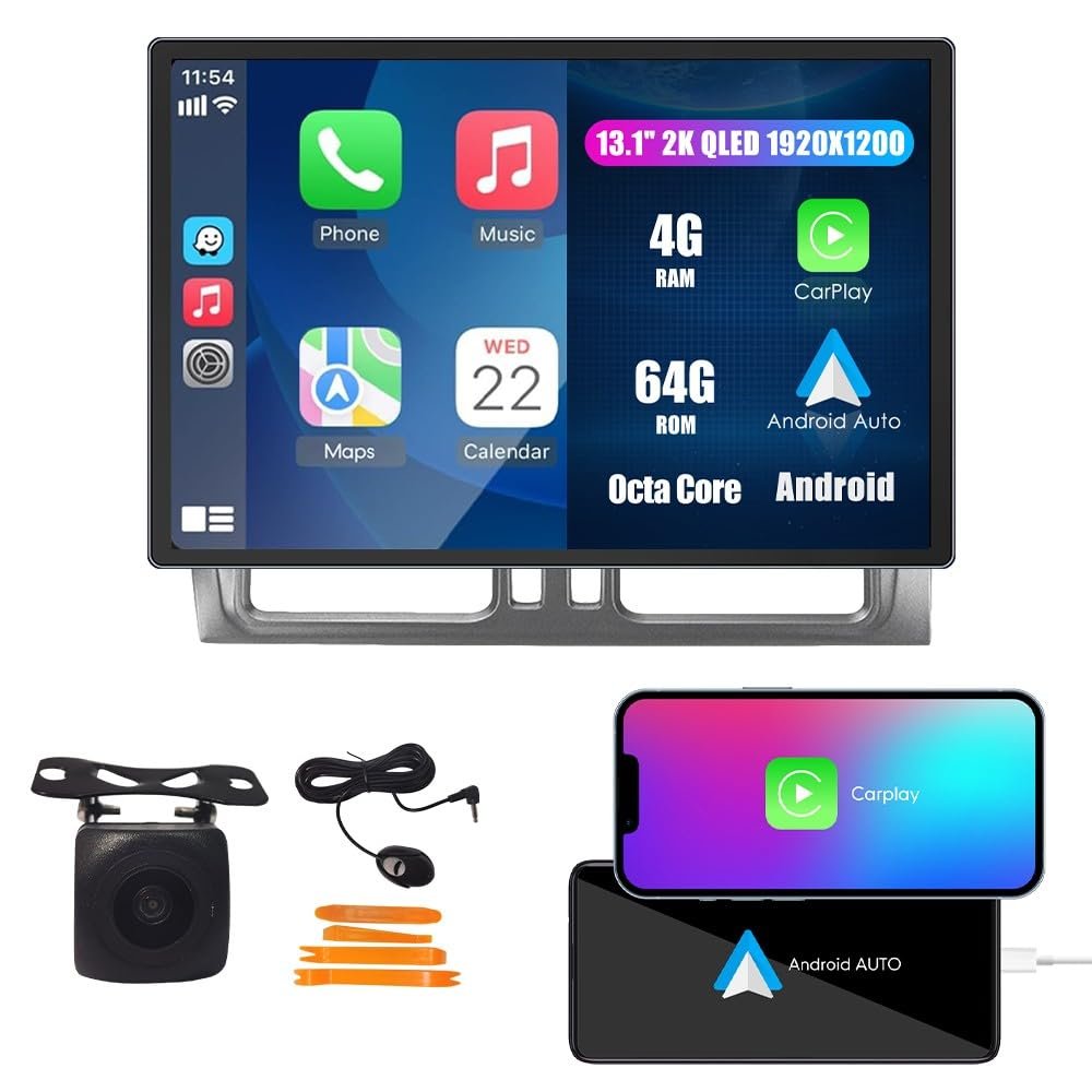 Kunfine Car CarPlay Android Auto Navigation Stereo GPS Radio Reverse Camera Display 13.1" QLED Touchscreen Headunit Tablet Pad Media Player for Volvo XC60 2009-2017, if Applicable Octa Core 4G+64G
