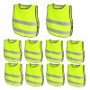 TopTie 10 Pack Kids Adjustable Reflective Vests, Reinforced High Visibility-Neon Green-L