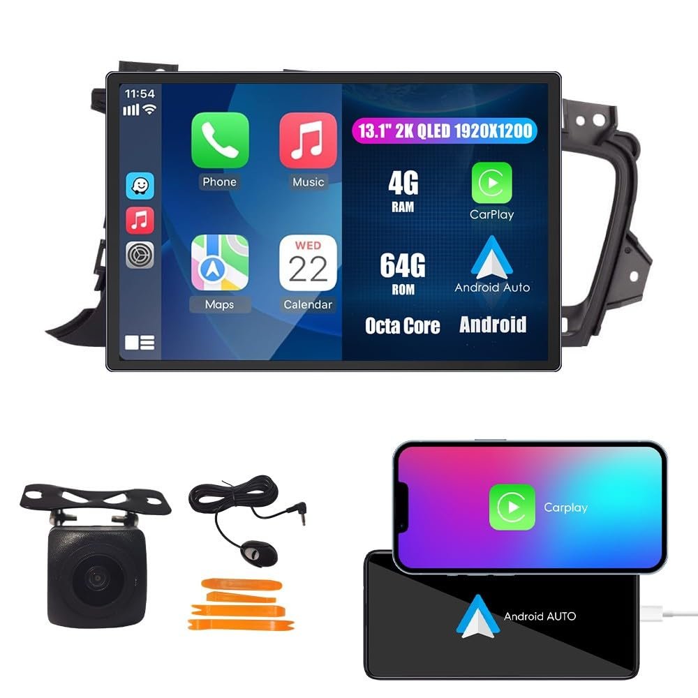 Kunfine Car CarPlay Android Auto Navigation Stereo GPS Radio Reverse Camera Display 13.1" QLED Touchscreen Headunit Tablet Pad Media Player for Kia Optima K5 2011-2013, if Applicable Octa Core 4G+64G