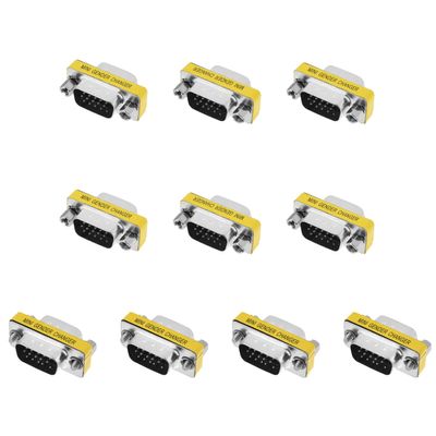 Juvielich DB15 VGA Gender Changer 15 Pin Male to Male 3-Row Mini Gender Changer Coupler Adapter Connector for Serial Applications Black Pack of 10