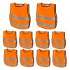 TOPTIE 10 Pack Kids Adjustable Reflective Vests, Reinforced High Visibility-Neon Orange-M